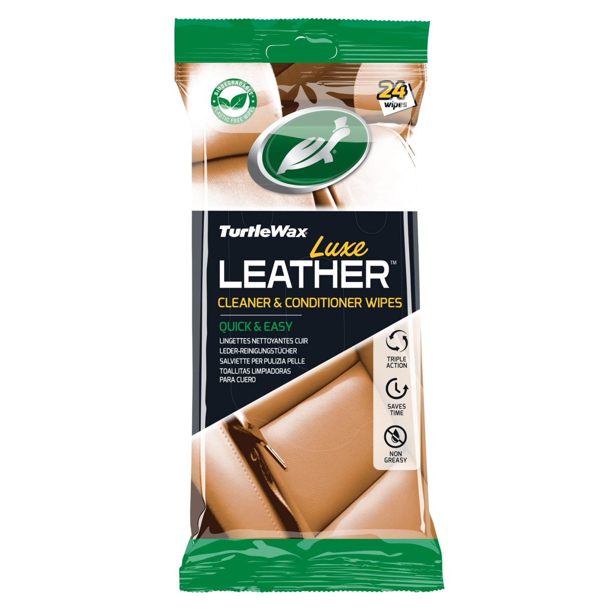 TURTLE WAX Luxe Leather Wipes, niisked salvrätikud nahale, 24 tk
