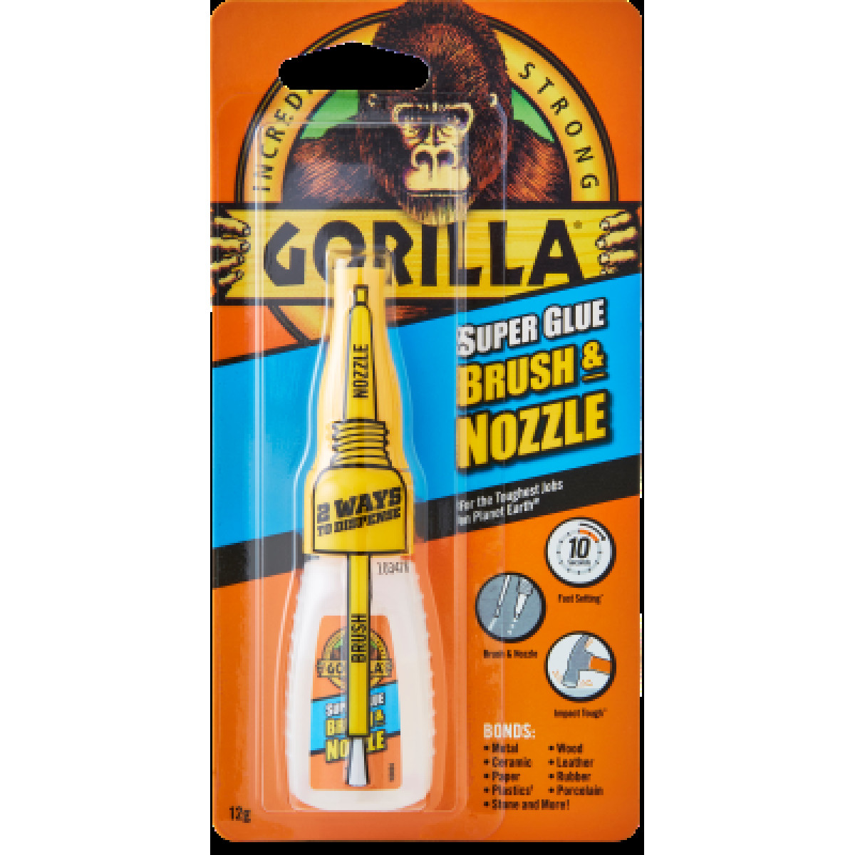 GORILLA Superglue Brush & Nozzle, universaalne kiirliim, 12 g