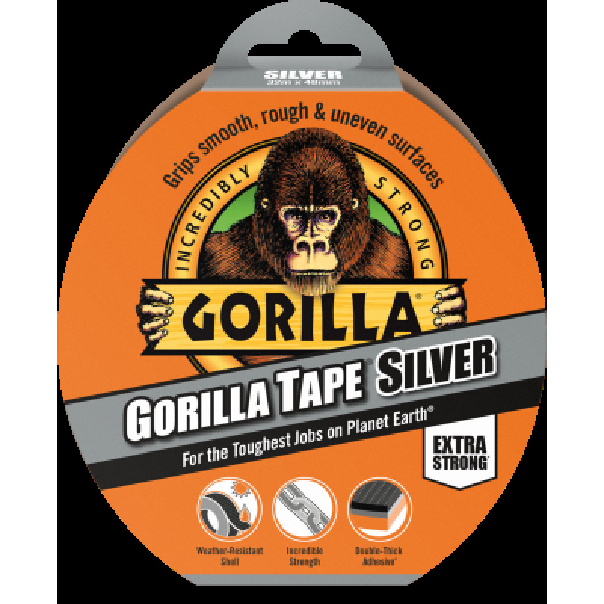 Gorilla Tape Silver 32mx48mm, teip, hall