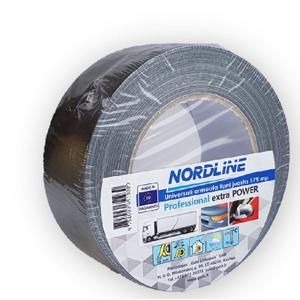 NORDLINE PREMIUM tugevdatud kangast teip, niiskuskindel, hall, 48mmX50m