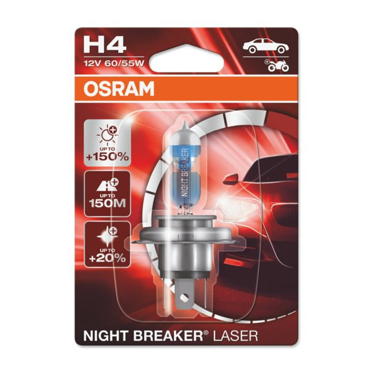 OSRAM autopirn NIGHT BREAKER LASER +150% H4 60/55W 12V P43T, 1 tk