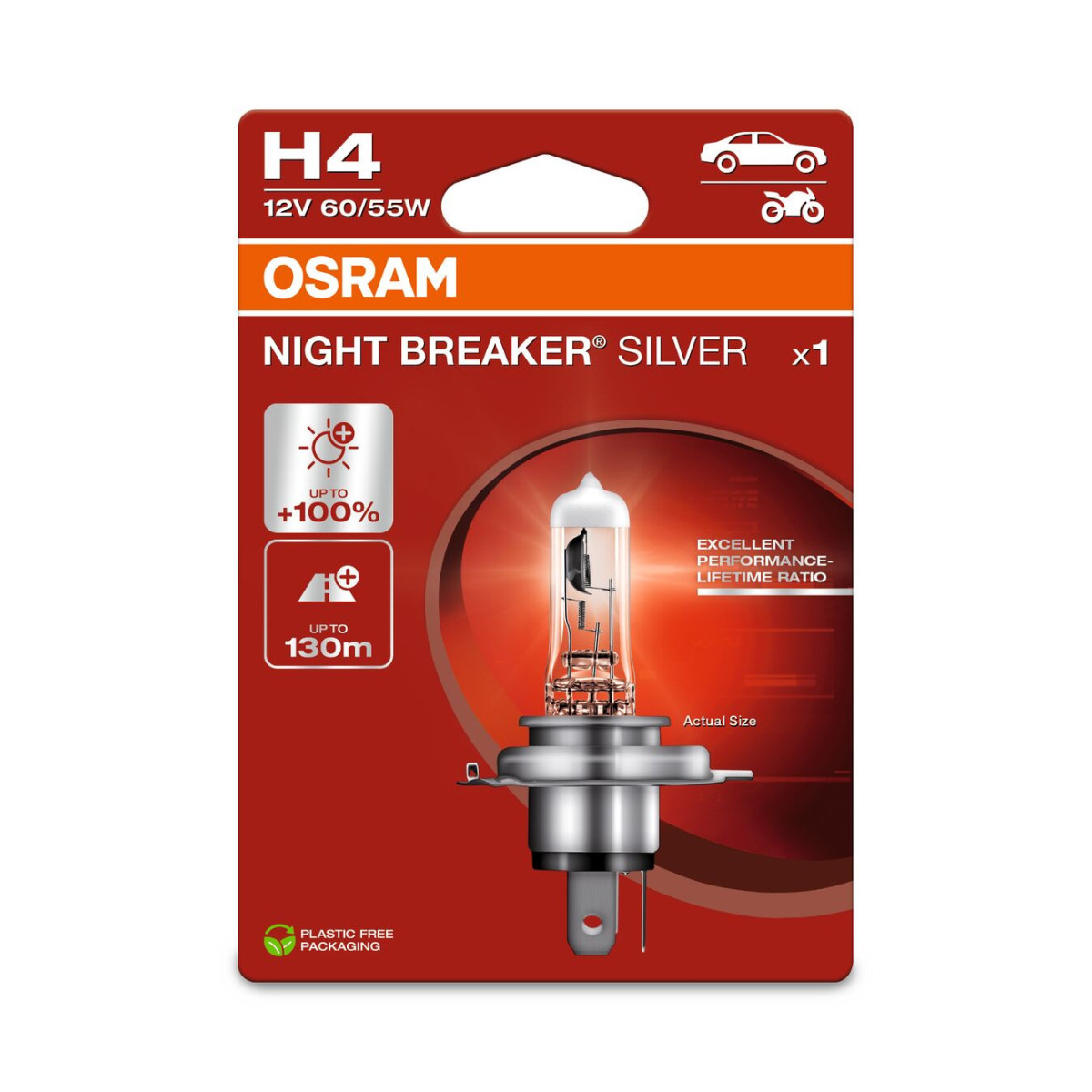 OSRAM autopirn NIGHT BREAKER SILVER +100% H4 60/55W 12V P43T, 1 tk.