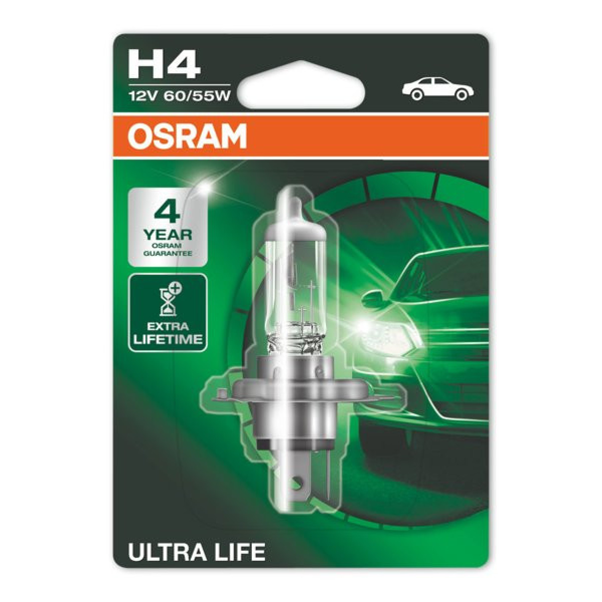 OSRAM autopirn, ULTRA LIFE H4 60/55W 12V P43T, 1 tk