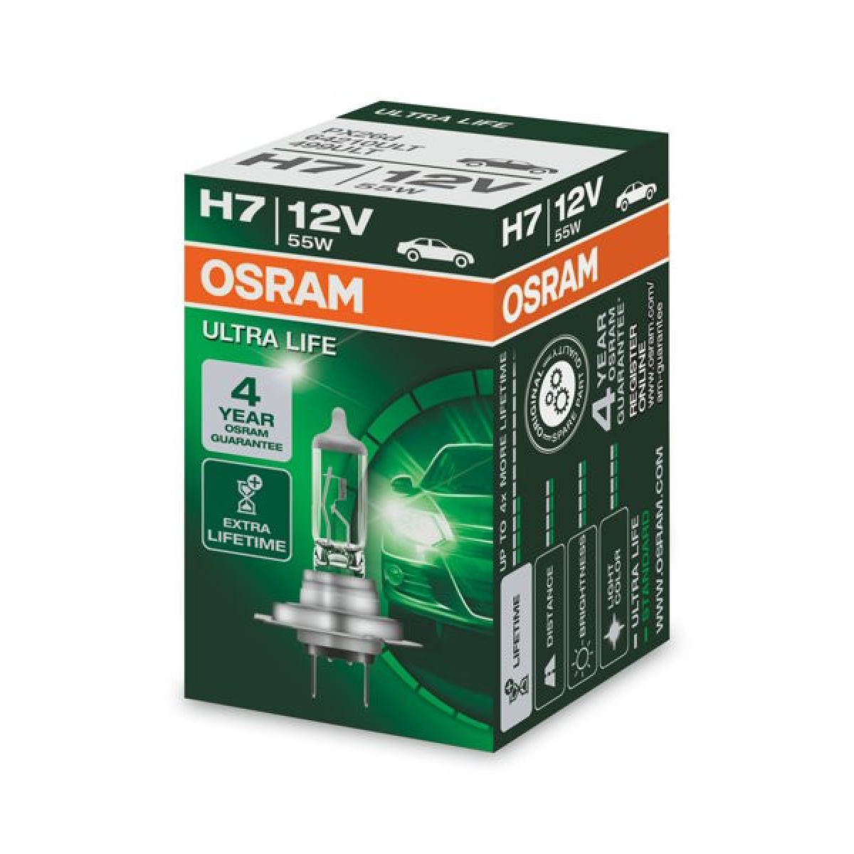 OSRAM autopirn, ULTRA LIFE H7 55W 12V PX26D, 1 tk