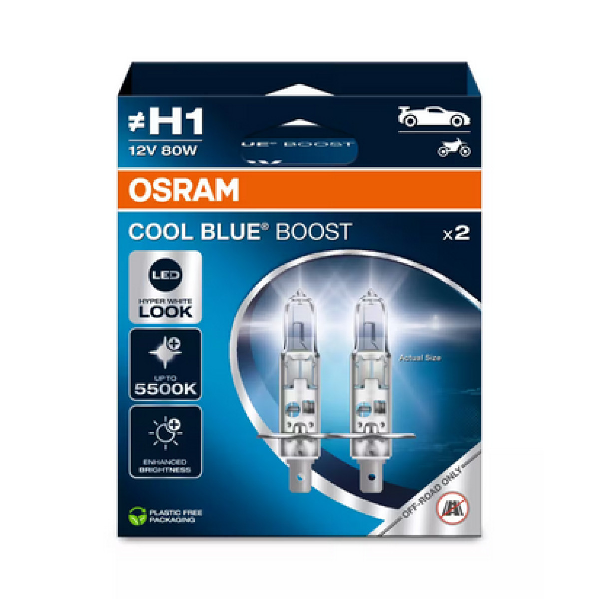 OSRAM autopirnid COOL BLUE BOOST H1 80W 12V P14.5S, 2 tk