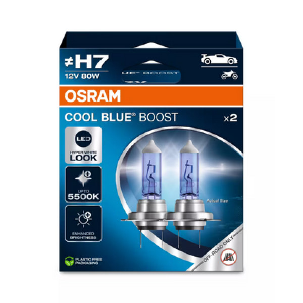 OSRAM Cool Blue Boost H7 PX26D, autopirnid, 80W 12V, 2 tk
