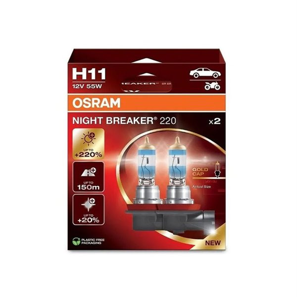 OSRAM autopirnid NIGHT BREAKER +220% H11 55W 12V PGJ19-2, 2 tk