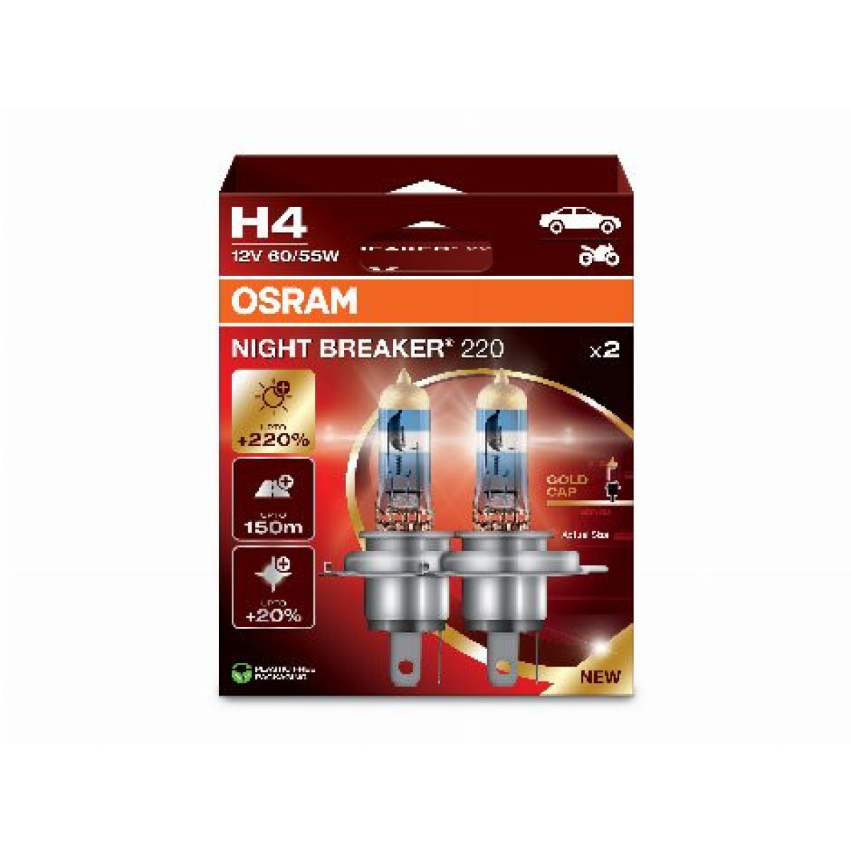 OSRAM autopirnid NIGHT BREAKER +220% H4 60/55W 12V P43T, 2 tk
