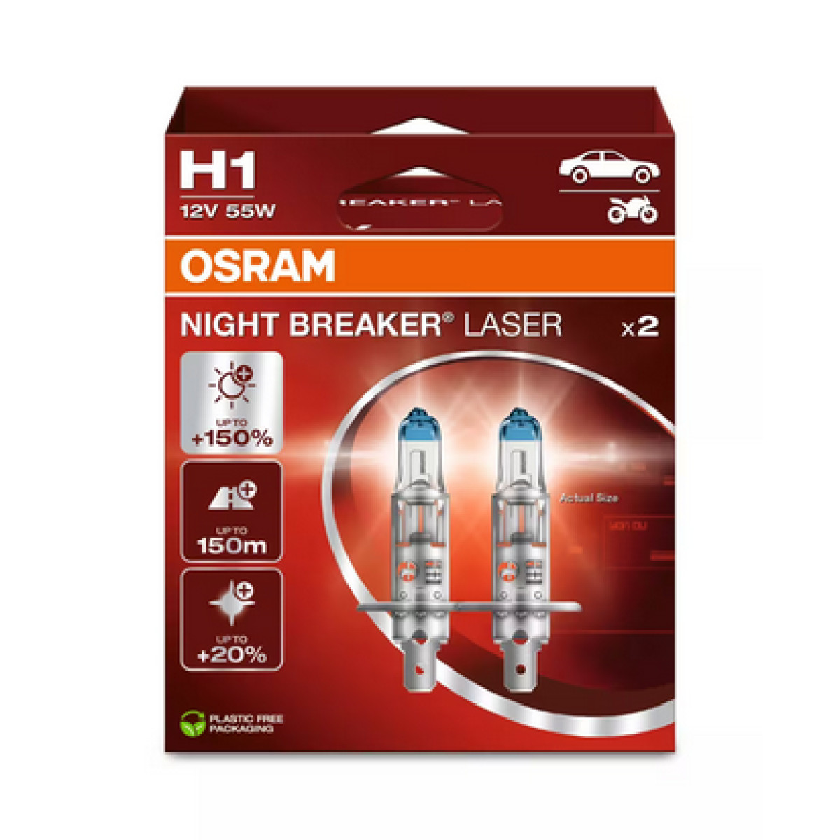 OSRAM Night Breaker Laser +150% H1 P14.5S, autopirnid, 55W 12V, 2 tk