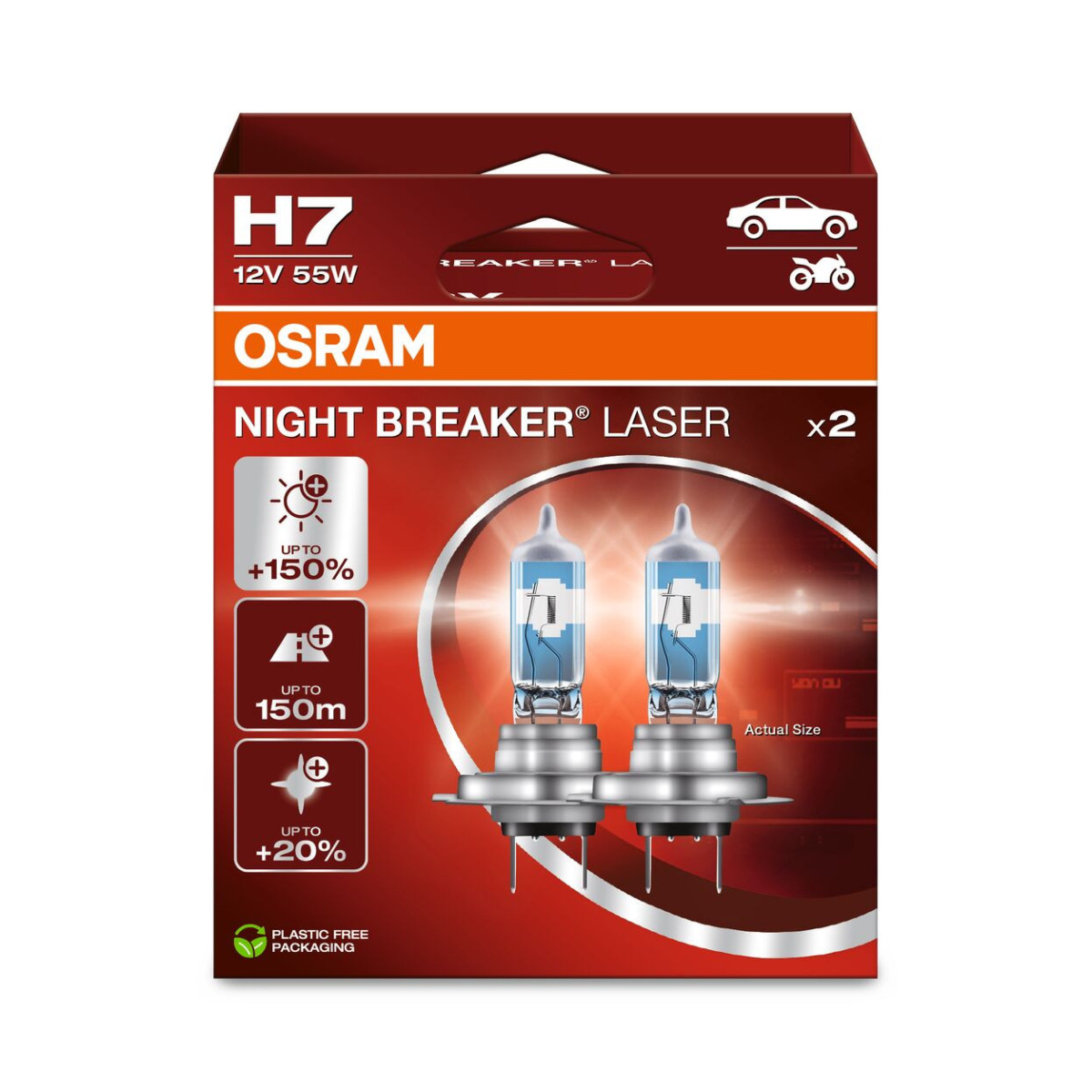 OSRAM autopirnid NIGHT BREAKER LASER +150% H7 55W 12V PX26D, 2 tk