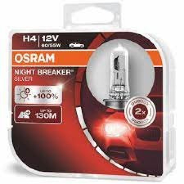 OSRAM autopirnid NIGHT BREAKER SILVER +100% H4 60/55W 12V P43T, 2 tk