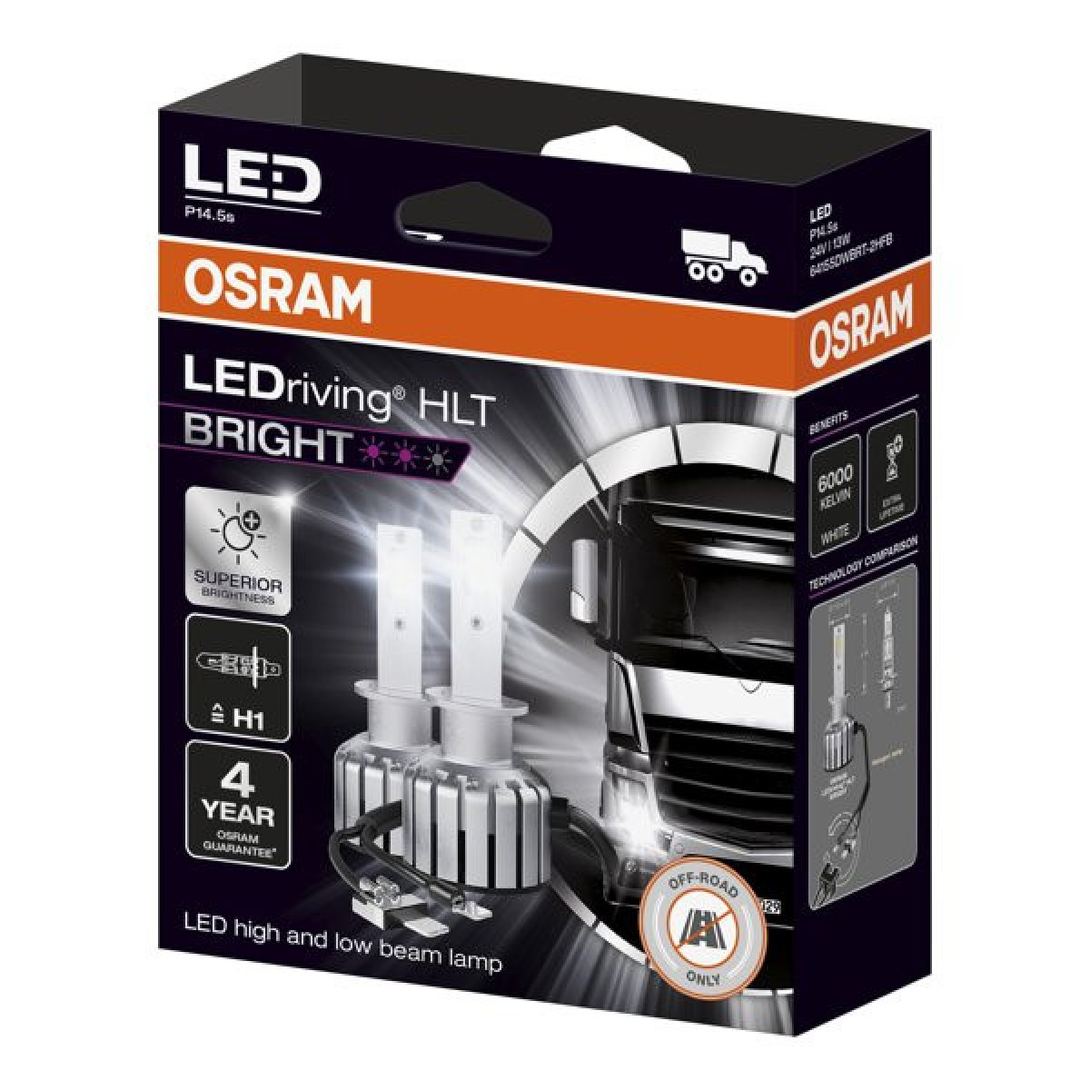 OSRAM LED autopirnid H1 13W 24V P14.5SAX23, 2 tk