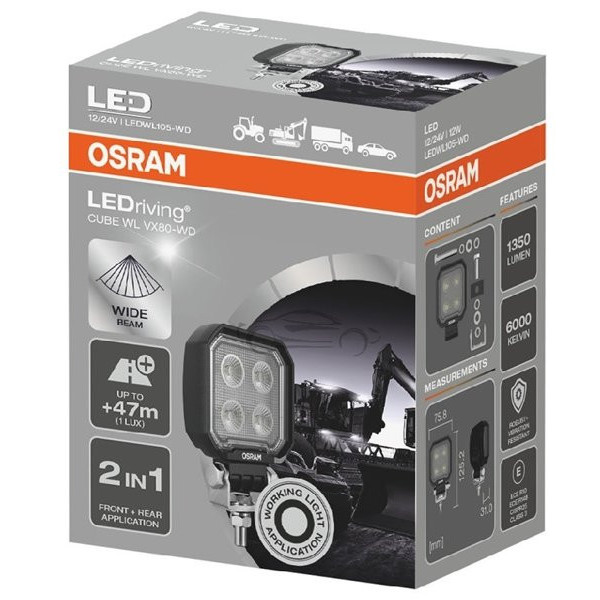 Osram LEDriving® kuupvalgusti, WL VX80-WD 12/24V 12W 47m, pikk valgusvihk, 1350lm