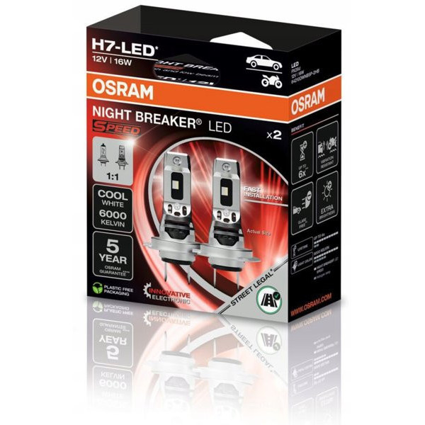 OSRAM autopirnid NIGHT BREAKER LED H7 Street Legal Speed 16W 6000K, 2 tk