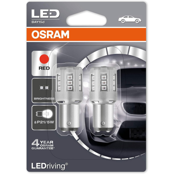 OSRAM autopirnid LED 12V P21/5W punased, 2 tk