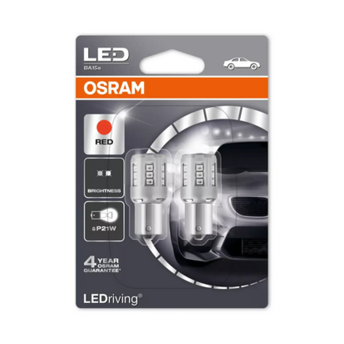 OSRAM autopirnid LED 12V P21W Red, 2 tk
