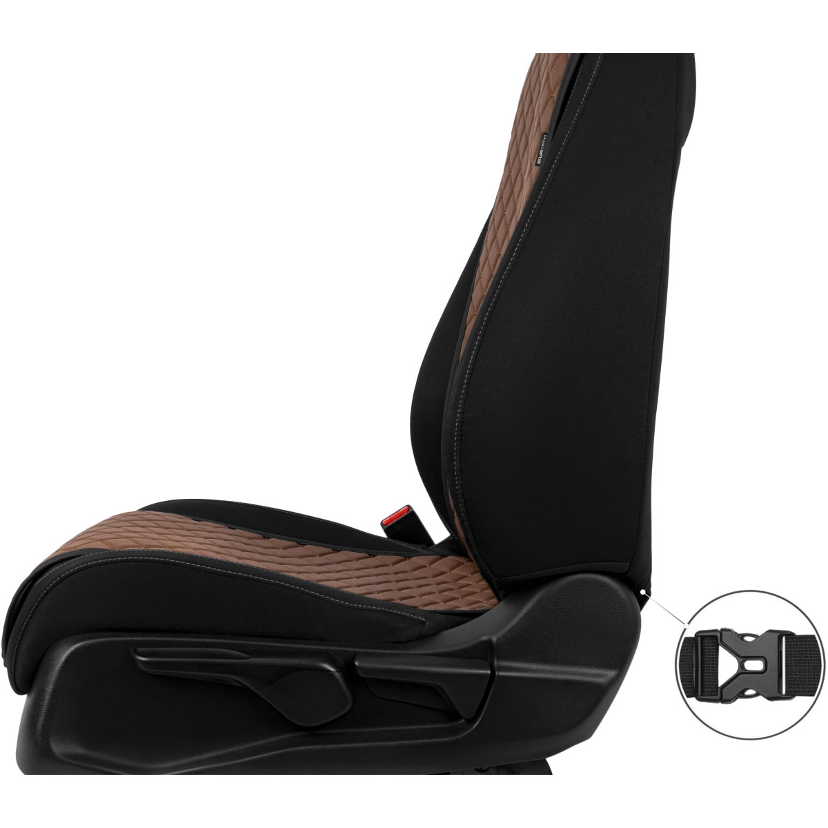 EVAtech ECO Basic istmekate, 1 tk - pruun / mustad servad / pruunid õmblused EVAtech ECO Basic istmekate, 1 tk - pruun / mustad servad / pruunid õmblused