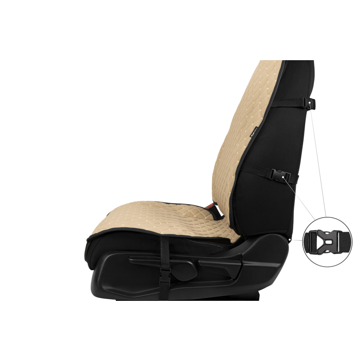 EVAtech ECO Max istmekatted, 2 tk - beež / mustad servad / beežid õmblused EVAtech ECO Max istmekatted, 2 tk - beež / mustad servad / beežid õmblused
