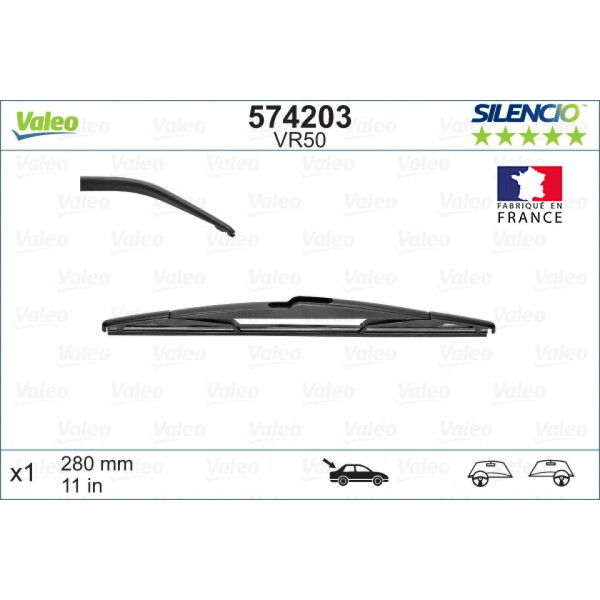 Tagumine klaasipuhasti Valeo Silencio Rear VR50, 280 mm