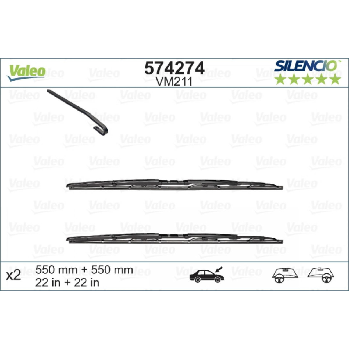 Puhastite komplekt Valeo Silencio Performance X2 VM211, 550/550 mm Puhastite komplekt Valeo Silencio Performance X2 VM211, 550/550 mm