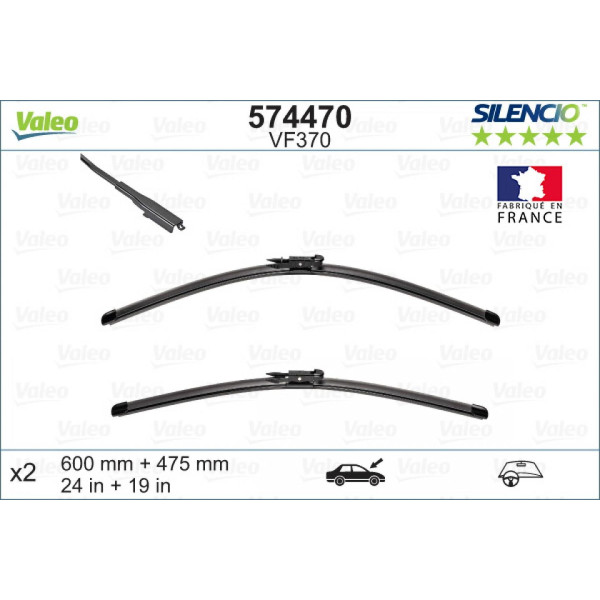 Puhastite komplekt Valeo Silencio X.TRM OE VF370, 600/475 mm