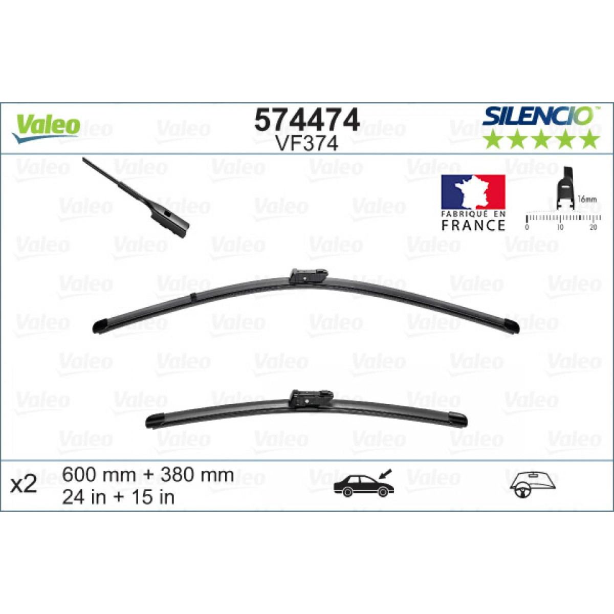 Puhastite komplekt Valeo Silencio X.TRM OE VF374, 600/380 mm Puhastite komplekt Valeo Silencio X.TRM OE VF374, 600/380 mm