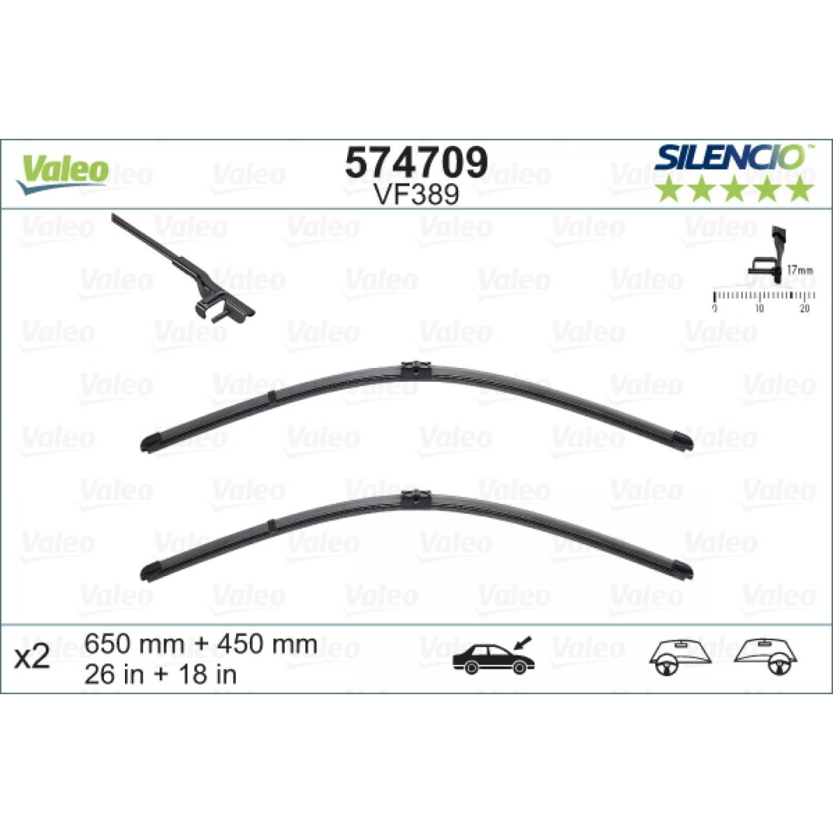 Puhastite komplekt Valeo Silencio X.TRM OE VF389, 650/450 mm Puhastite komplekt Valeo Silencio X.TRM OE VF389, 650/450 mm