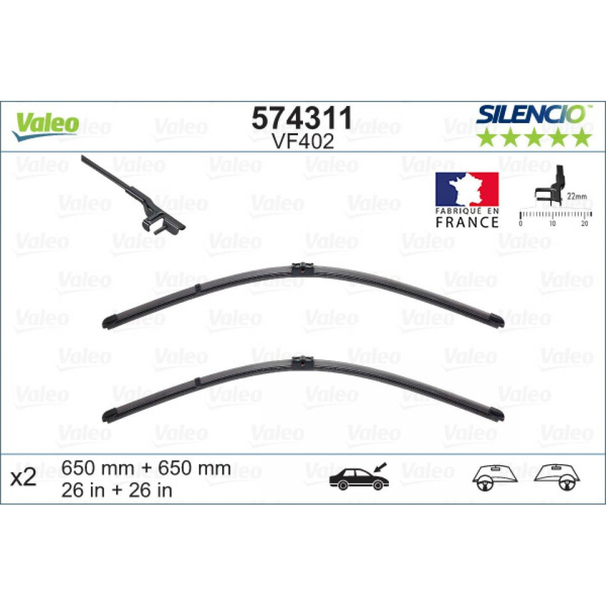 Puhastite komplekt Valeo Silencio X.TRM OE VF402, 650/650 mm Puhastite komplekt Valeo Silencio X.TRM OE VF402, 650/650 mm