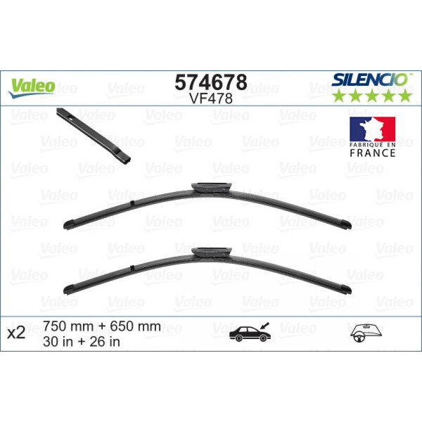 Puhastite komplekt Valeo Silencio X.TRM OE VF478, 750/650 mm