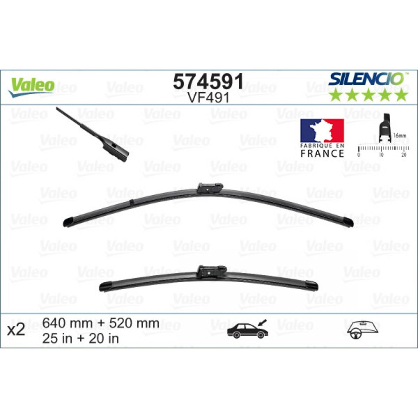 Puhastite komplekt Valeo Silencio X.TRM OE VF491, 640/520 mm