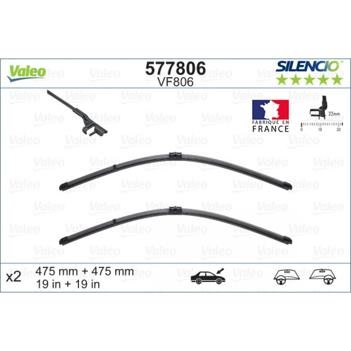 Puhastite komplekt Valeo Silencio X.TRM OE VF806, 475/475 mm Puhastite komplekt Valeo Silencio X.TRM OE VF806, 475/475 mm