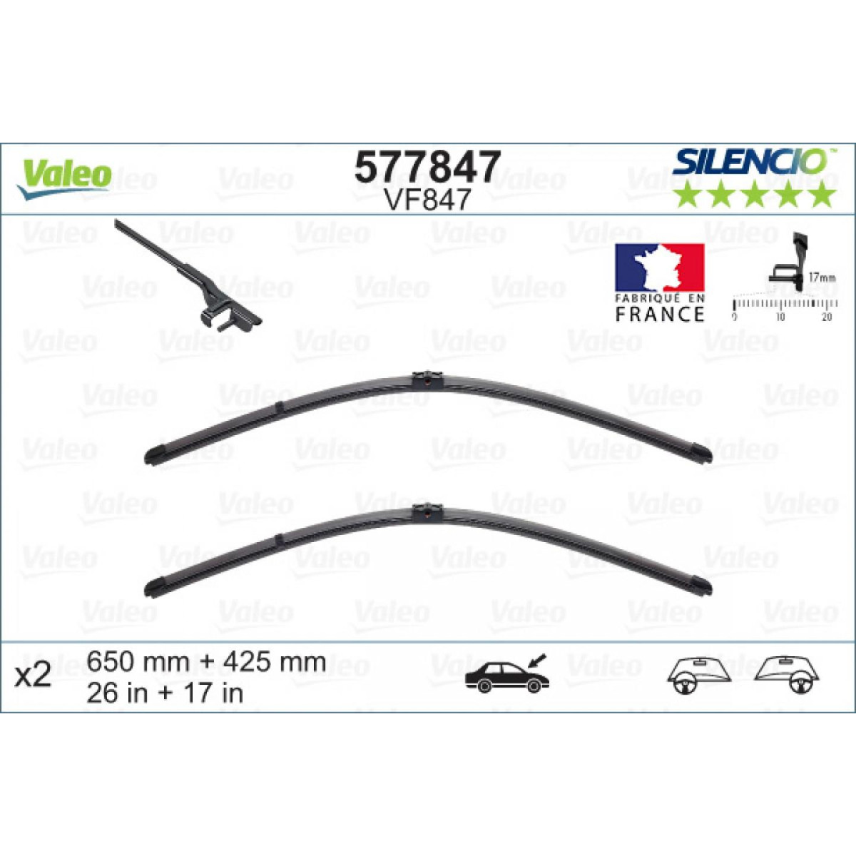 Puhastite komplekt Valeo Silencio X.TRM OE VF847, 650/425 mm Puhastite komplekt Valeo Silencio X.TRM OE VF847, 650/425 mm