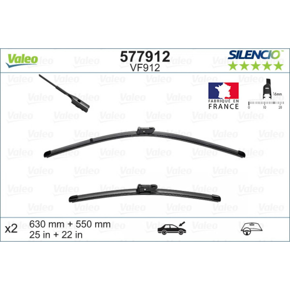 Puhastite komplekt Valeo Silencio X.TRM OE VF912, 630/550 mm Puhastite komplekt Valeo Silencio X.TRM OE VF912, 630/550 mm