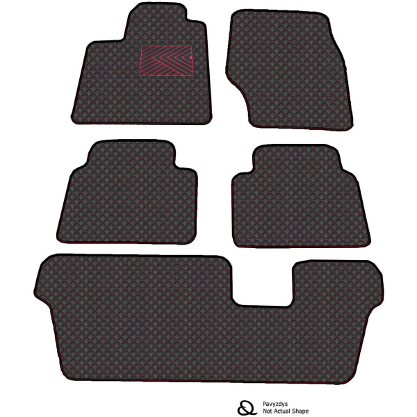 Ekonahast matid QuiltyMats VOLKSWAGEN TOURAN 2003-2015a. (7v., I, II ja III eilės) (Must / punased õmblused)