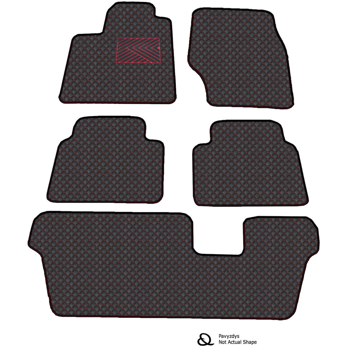Ekonahast matid QuiltyMats VOLVO XC90 2002-2014a. (7v., I, II ja III eilės) (Must / punased õmblused)
