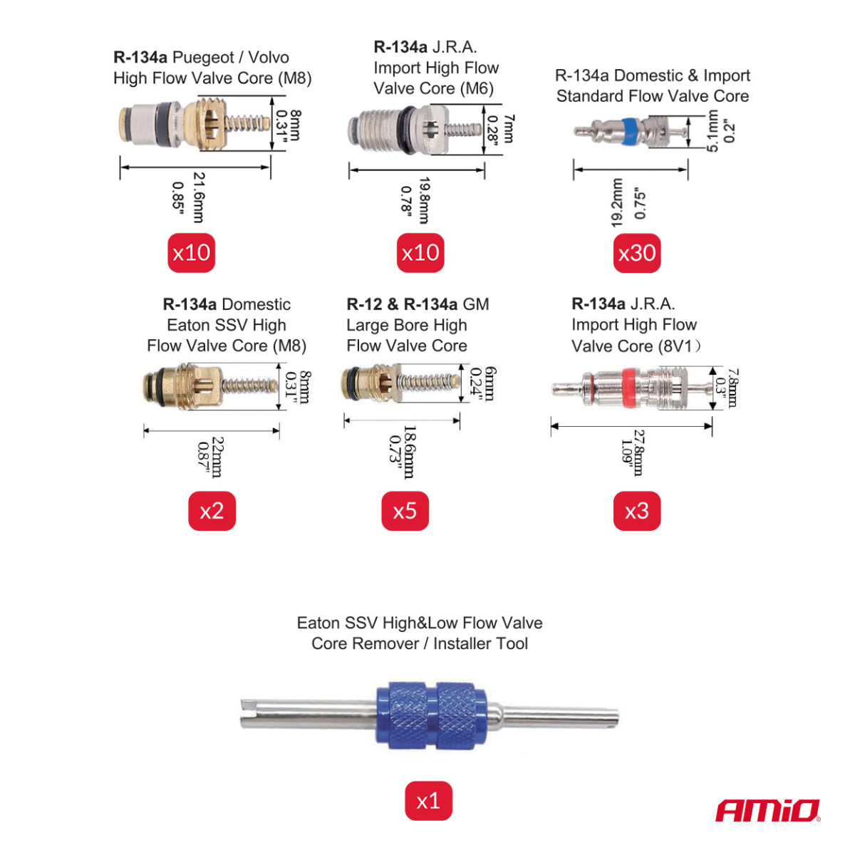 Kliimaseadme ventiilide komplekt, 61 tk. AMIO-04446