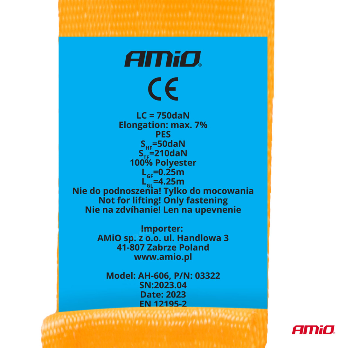 Kaubakinnitusrihm automaatse kerimismehhanismiga 1500/750 kg, 4,5 mx 50 mm, J-TÜÜP AMIO-03322