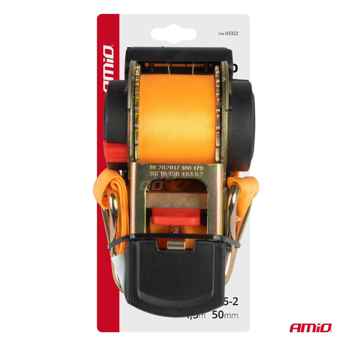 Kaubakinnitusrihm automaatse kerimismehhanismiga 1500/750 kg, 4,5 mx 50 mm, J-TÜÜP AMIO-03322