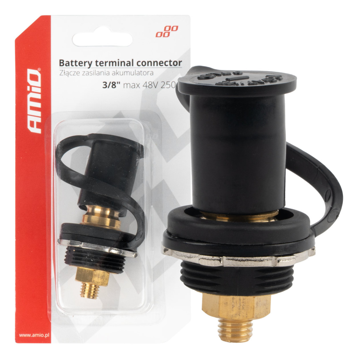 Must aku negatiivne toitepistik korgiga 3/8 M10 12/24/48V 250A, AMIO-03813