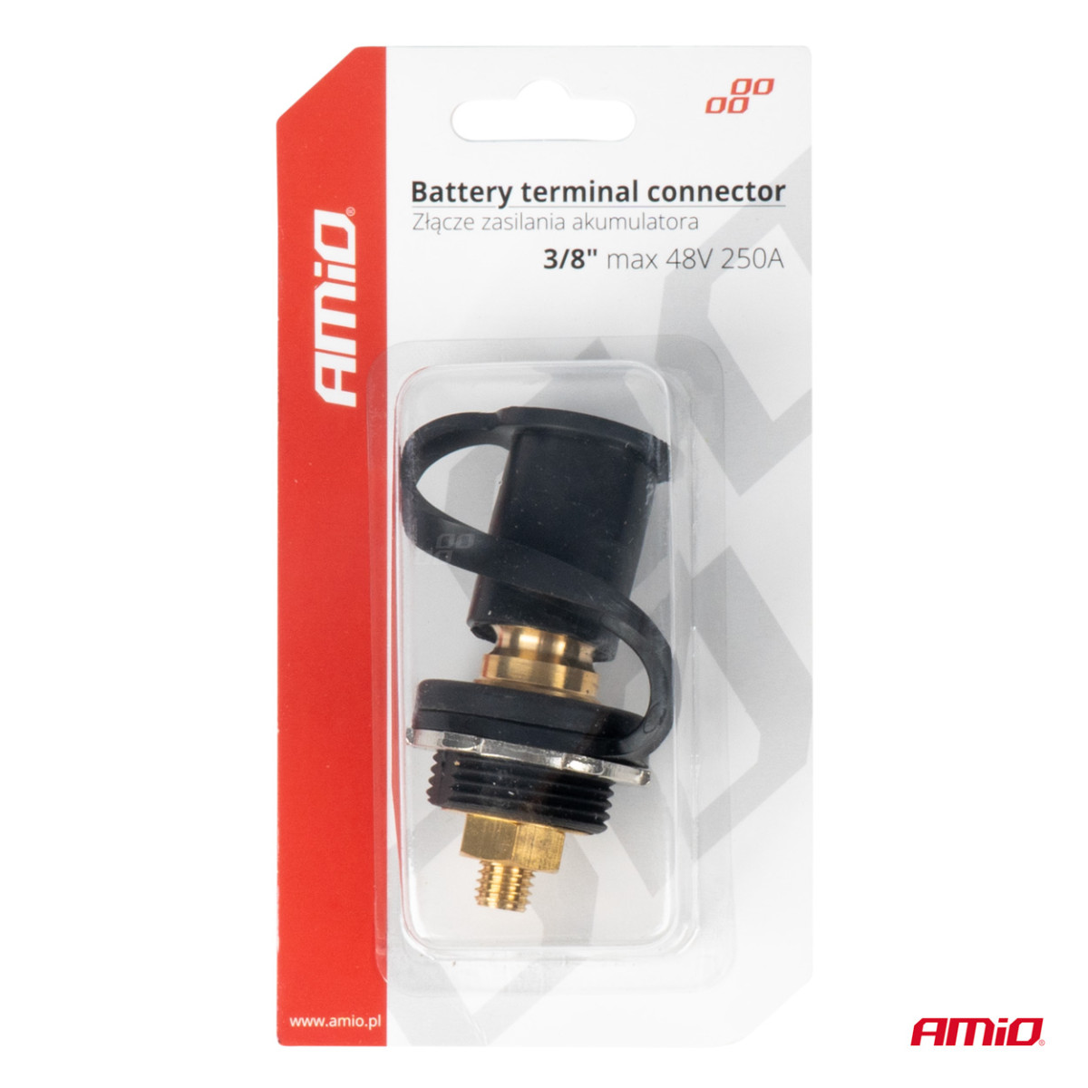 Must aku negatiivne toitepistik korgiga 3/8 M10 12/24/48V 250A, AMIO-03813