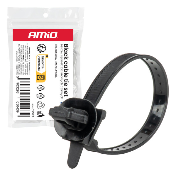 Mustade kaablivitsade komplekt, 10 tk, AMIO-05043