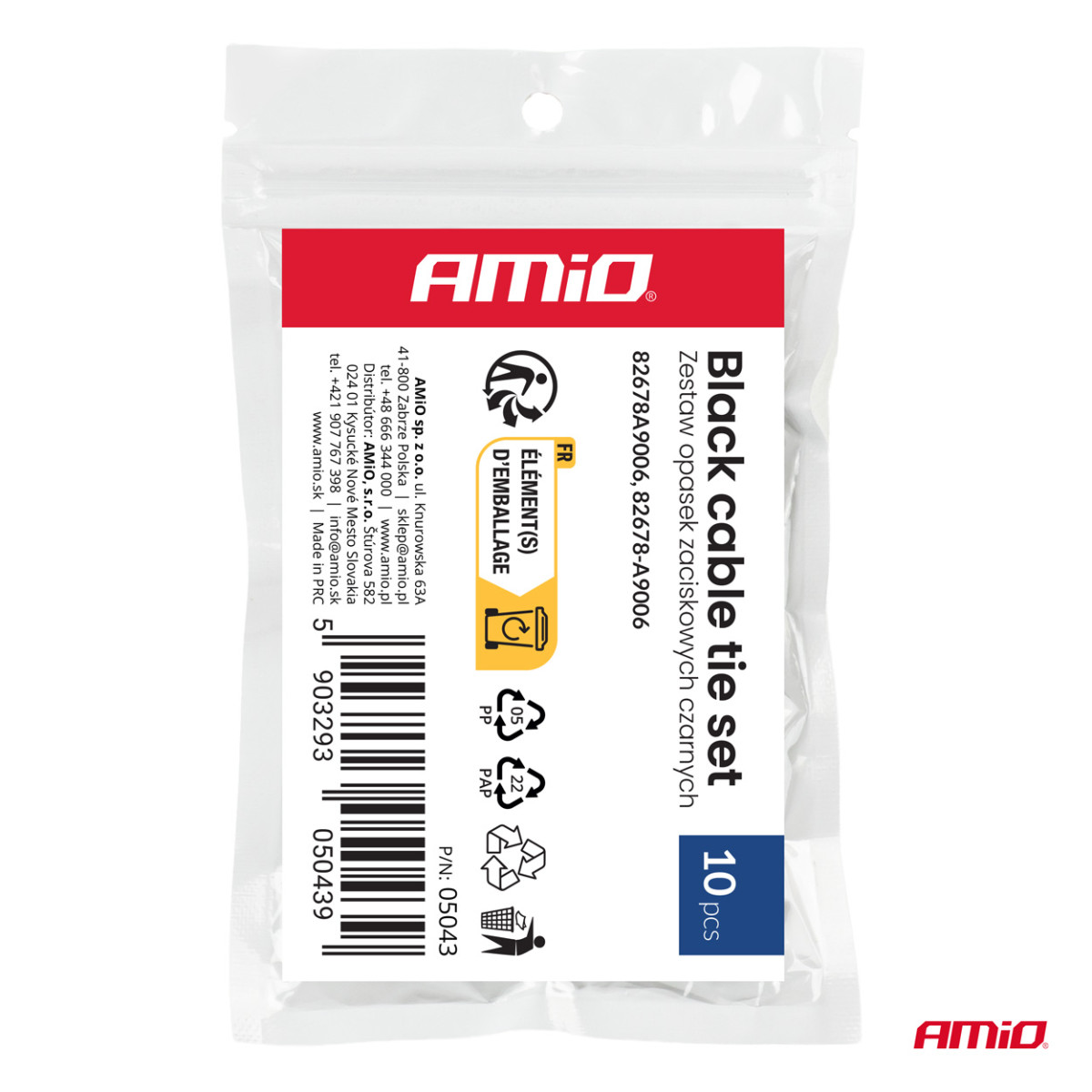 Mustade kaablivitsade komplekt, 10 tk, AMIO-05043
