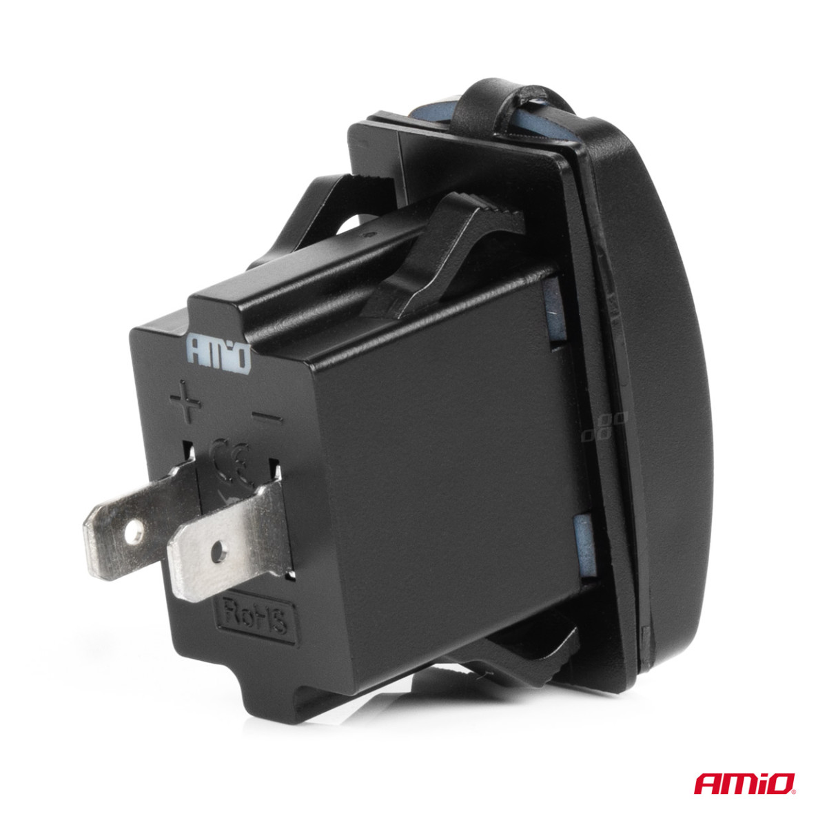 Veekindel telefonilaadija punase LED-valgustusega, USB + USB C QC3.0 12/24V AMIO-04229