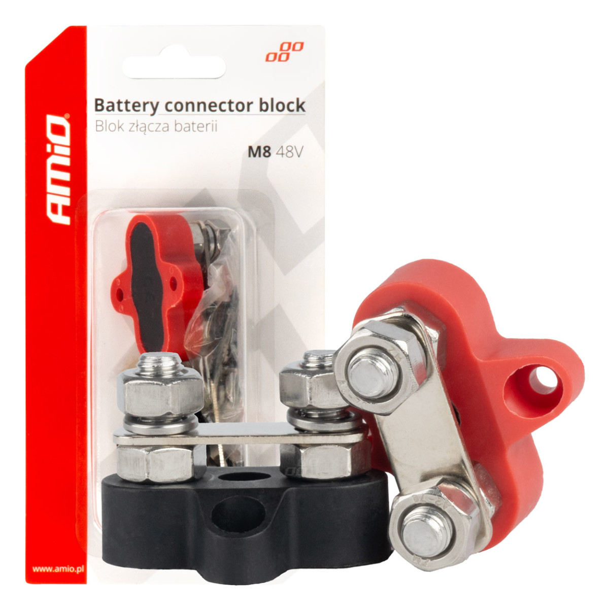 Topelt M8 aku jaotusplokk, max 48V, 2 pistikut, 2 tk., AMIO-03806