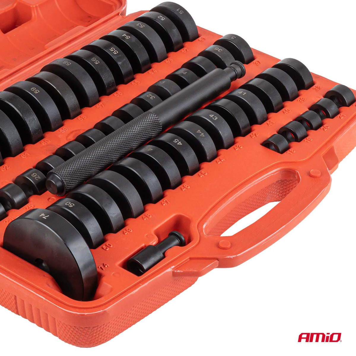 Pukside, laagrite ja tihendite paigaldus- ja eemaldustööriistade komplekt, 52 osa. AMIO-04771