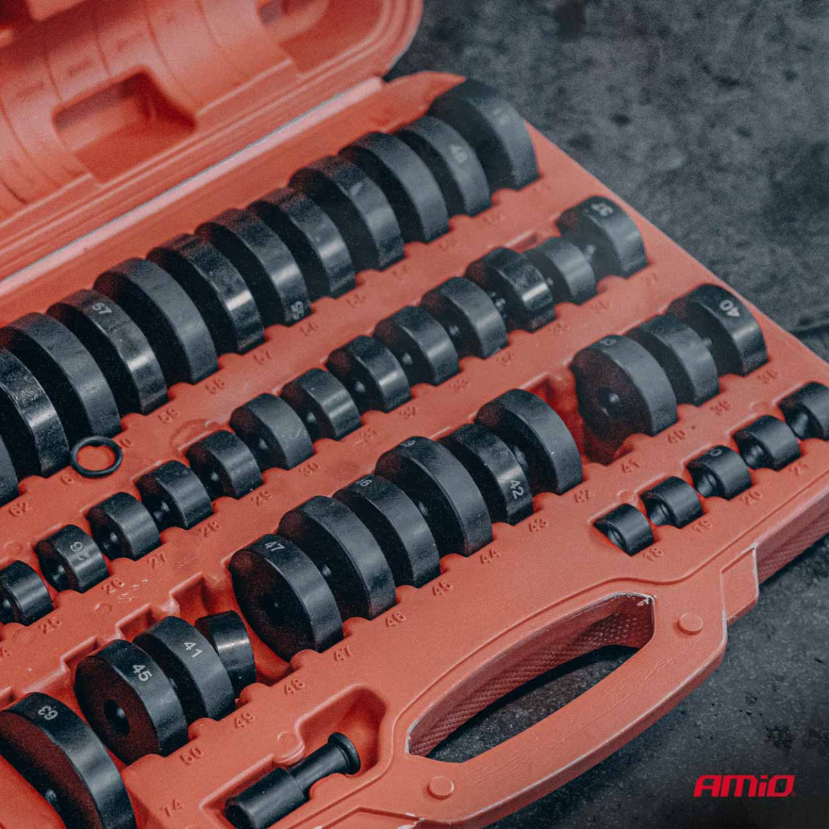 Pukside, laagrite ja tihendite paigaldus- ja eemaldustööriistade komplekt, 52 osa. AMIO-04771