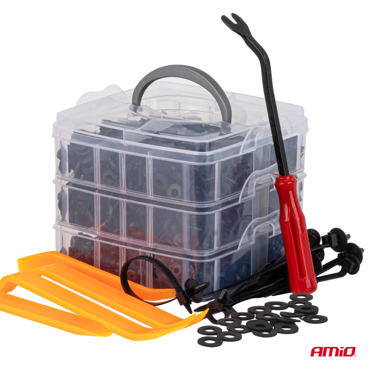 Autokonksude ja polstrihoidjate komplekt koos eemaldamisriistaga, 650 tk, AMIO-04433