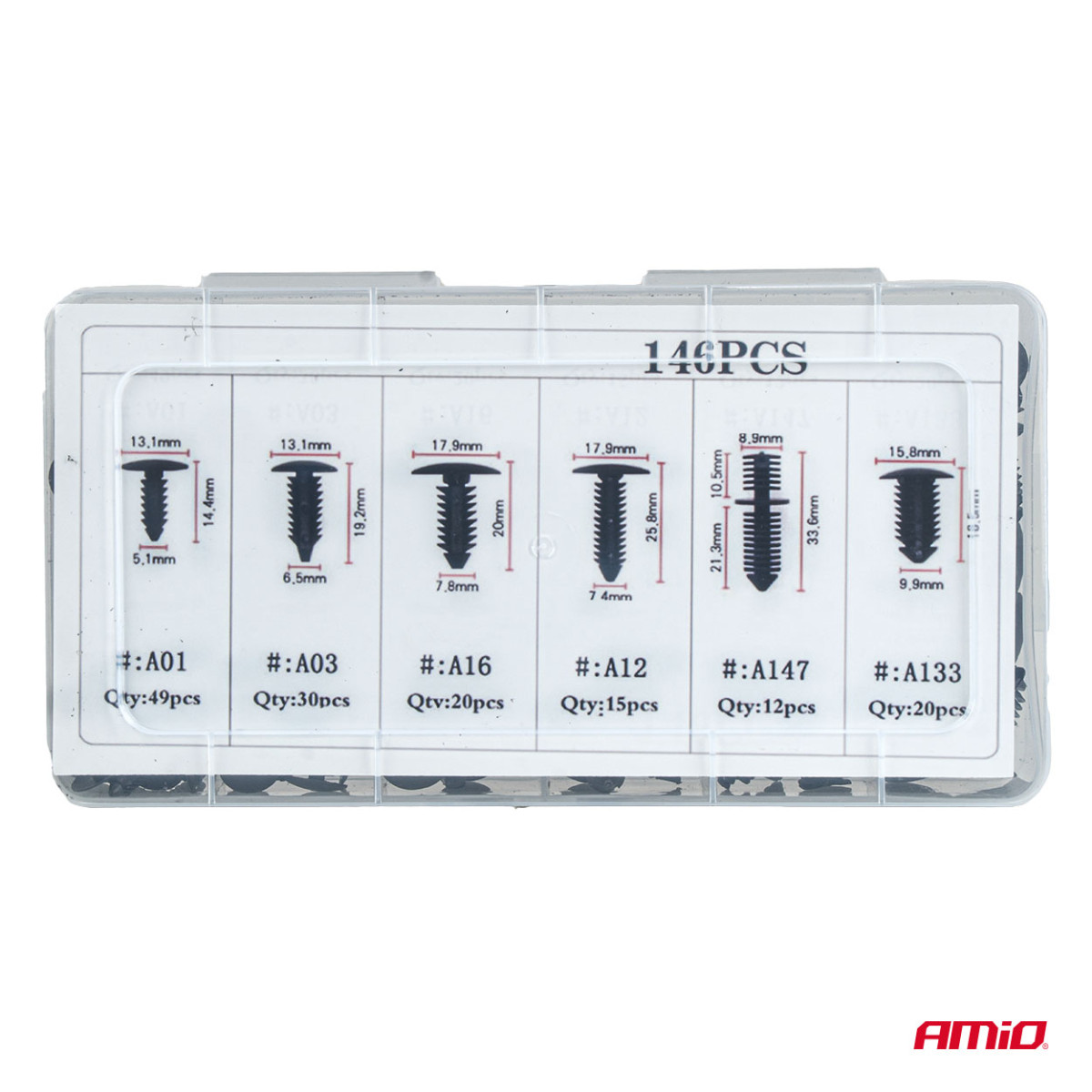 Autode kinnitustihvtide ja -klambrite komplekt, 146 tk. AMIO-04735