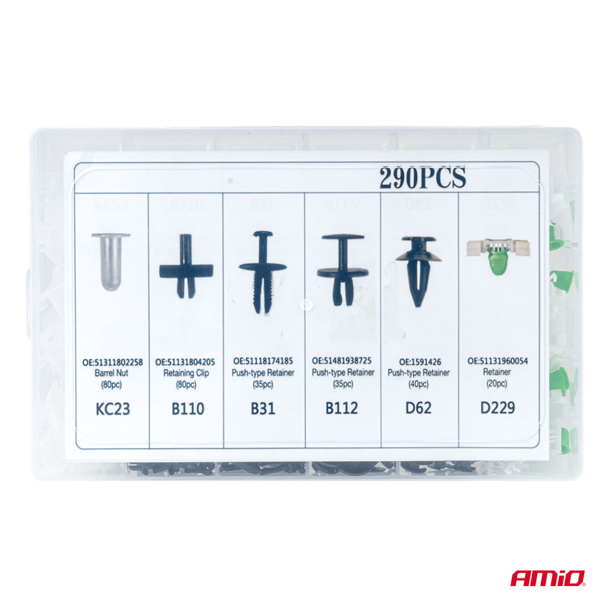 Autode kinnitustihvtide ja -klambrite komplekt, 290 tk. AMIO-04742