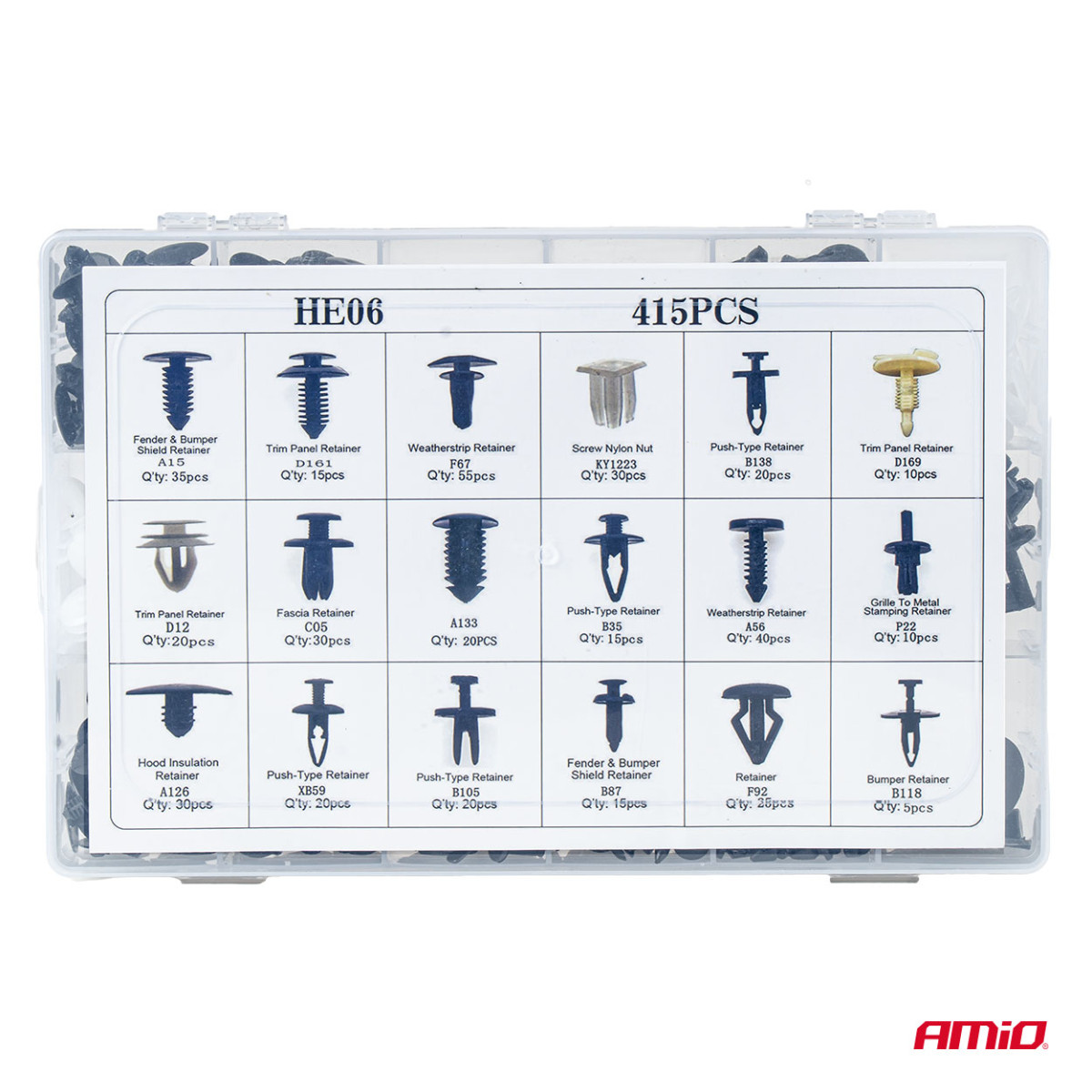 Autode kinnitustihvtide ja -klambrite komplekt, 415 tk. AMIO-04738